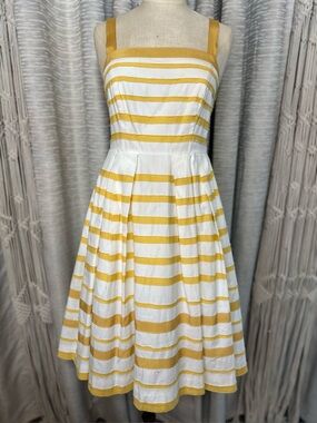Anthropologie Moulinette Soeurs 100% Cotton Yellow Stripe Fit Flare Dress 0